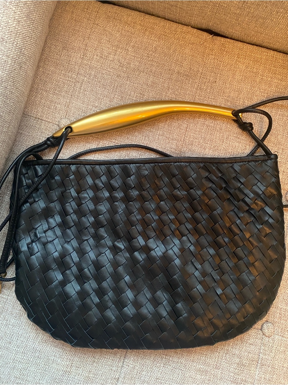 Walter Baker Black Woven Shoulder Bag with Gold Handle Accent